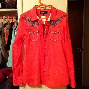 Button-up embroidered well house size large